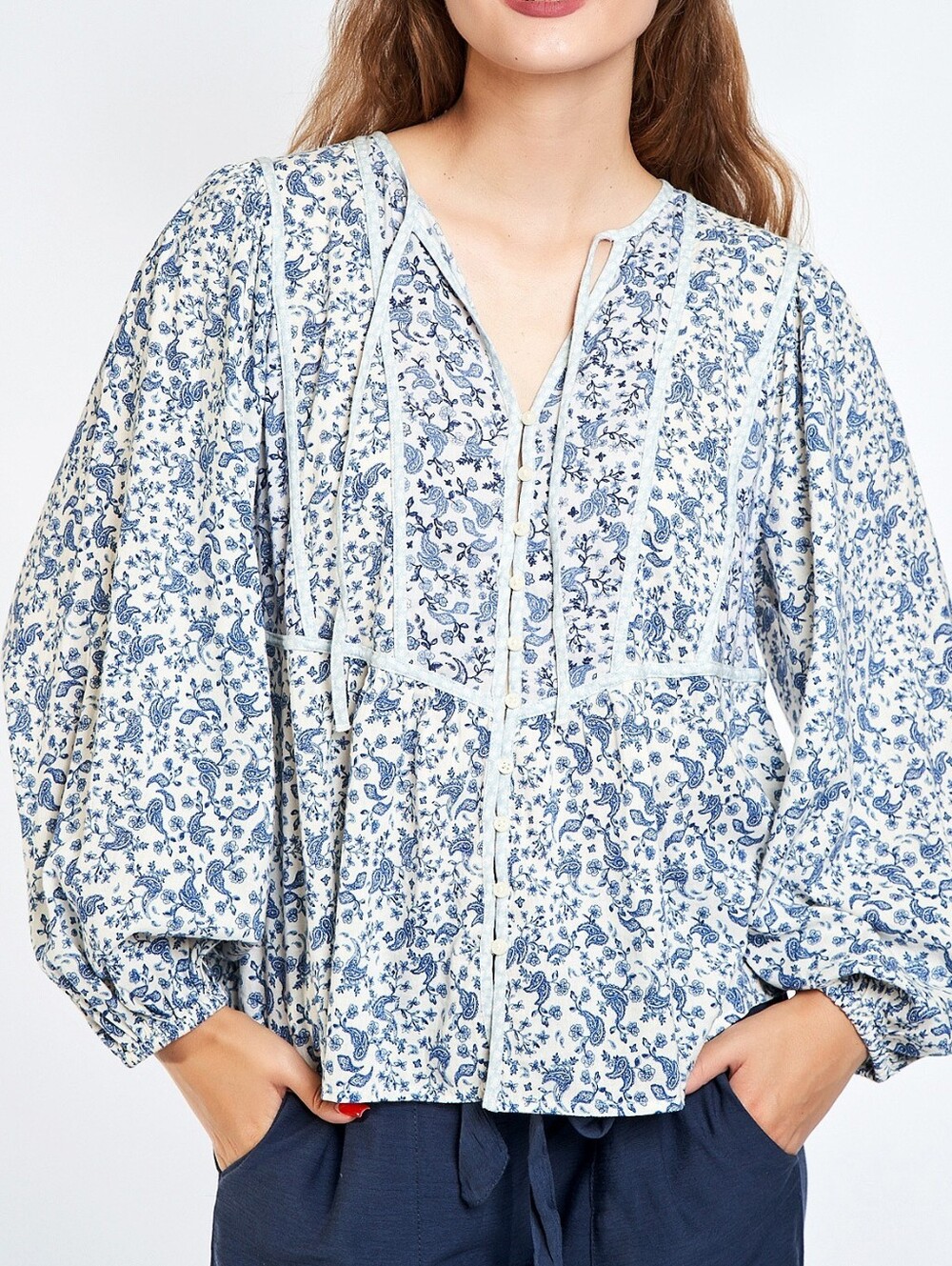 Old Navy Floral Paisley Print Balloon Sleeve Peasant Blouse Large Oversized